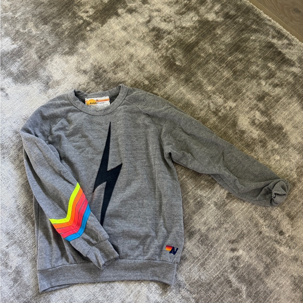 Aviator Nation Gray and Black Crewneck Sweater